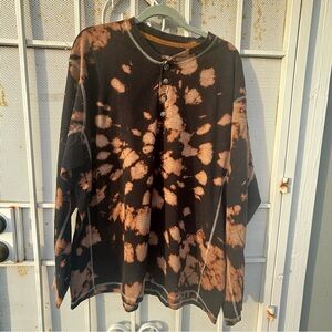 Legendary men's 3XL Henley long sleeve tie-dye shirt cotton/poly black/tan retro